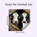 Detail of 34cm square wall sticker showing cows in wood frame with peel-off effect - 34x34cm