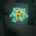 Pegatinas luminosas con girasoles y mariposas sobre el tanque del inodoro en la oscuridad - Azul / 24x24cm