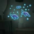 Leuchtende Wandsticker mit Schildkröten und Blasen für Badezimmer in blauem Glanzdesign - 30*30cm / Fluoreszierendes Blau