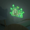 Adesivi murali luminosi con coniglio, casetta di legno e farfalle al buio - Stile Bagliore Verde (MG-YP067 Luce Verde) / 20x30cm