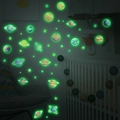 Luminous glow-in-the-dark space planet and star wall stickers in a dark nursery bedroom - Realistic Planets (Green Luminous) / Green Glow (MG-YP043)