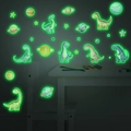 Pegatinas de pared de dinosaurios fluorescentes con planetas y estrellas para niños deco - Verde