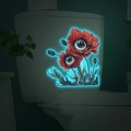 Glow-in-the-dark floral eye sticker with blue neon light effect on a white toilet tank - Blue Glow (24*24cm)