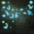 Pegatinas de pared de dinosaurios luminosos que brillan en la oscuridad para cuarto infantil - Azul