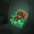 Luminous toilet sticker featuring red surreal flowers with glowing eyes in the dark - Green Glow (24*24cm)