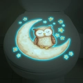 Luminous cartoon owl and stars glow-in-the-dark toilet lid decal stickers - 24*24cm / Blue
