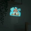 Pegatina luminosa de pared con casa de hongo y animales que brillan en azul en la oscuridad - 11*13cm / Azul