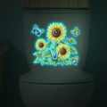 Adesivo murale luminoso con girasoli e farfalle brillanti in un bagno buio e moderno - Stile Luce Blu