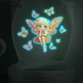 Leuchtende Cartoon-Fee und Schmetterling-Aufkleber auf einem Toilettendeckel im Dunkeln - Blauer Fluoreszenzstil (MG-YM033)