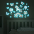 Luminous unicorn wall decals set glowing in the dark for kids bedroom decoration - Blue