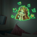 Stickers muraux fluorescents avec fille de dessin animé et papillons pour la chambre - Lueur Verte Princesse Papillon (MG-YP027) / 40x30cm