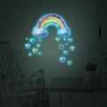 Sticker mural arc-en-ciel lumineux avec des cœurs brillants pour chambre d'enfant - Style Lueur Bleue (MG-YP049)