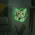 Detalle del adhesivo de pared gato 3D luminoso con contornos fluorescentes verdes brillantes - 24*24cm / Verde