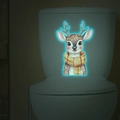 Adesivo da parete luminoso con cervo cartone animato e sciarpa che brilla al buio sul water - Luce Blu (20*30cm)