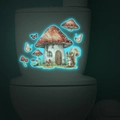 Adesivi murali luminosi con casa a fungo e scoiattolo su coperchio WC in stanza buia - 24*24cm / Blu