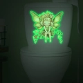 Pegatina de pared fluorescente con diseño de hada mariposa y corona luminosa detallada - Verde Fluorescente