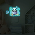 Glow-in-the-dark wall sticker with cartoon panda in a flower cup for home switches - 13x15cm / Blue