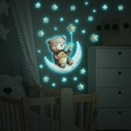 Luminous wall sticker showing a bear on a moon with glowing stars in a cozy nursery room - 30x40cm / Blue Fluorescent