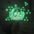 Luminous wall decal featuring a sleeping elephant on moon with stars in a dark bedroom - 30*40cm / Green Glow (MG-YP038)