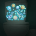 Autocollants fluorescents de dinosaures et planètes brillant sur un réservoir WC - 20*30cm / Bleu