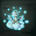 Luminous baby dragon and stars wall sticker glowing in blue on a toilet tank cover - 24*24cm / Luminous Blue