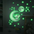 Luminous wall stickers featuring cartoon elephant on moon with glowing stars and balloon - MG-YP017 (30*40cm) / Fluorescent Green