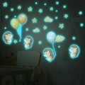 Adesivi murali luminosi con ricci, palloncini e stelle che brillano nell'oscurità - Due Fogli (MG-YP012) / Blu Fluorescente