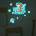 Luminous wall sticker set featuring fairy and mushrooms glowing around light switch - 13*20cm / Fluorescent Blue