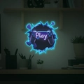 Makro-Detail von 3D-Wandaufkleber mit lila Gamecontroller und cyanfarbenem Neonlicht - 30*30cm / Blau