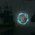 Detailed 3D mouse wall sticker with luminous blue edge in a dark kitchen setting - 12x12cm / Blue
