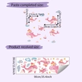Dettaglio degli adesivi murali balena rosa con dimensioni del layout e formato del foglio - Stile 30x90cm (HY-D034)