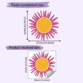 Size diagram showing the dimensions of the yellow sun wall sticker before and after application - 39x39CM