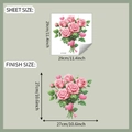 Detailed size chart showing pink rose floral wall stickers with dimensions 29x29cm - 29x29cm