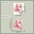 Detalle de dimensiones de vinilos de flores rosas en acuarela con bordes dorados - Floral Rosa (HY-M381) / 25x29cm