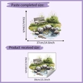 Detailed size comparison of nature pond wall decal with layout dimensions and final size - 35x39cm