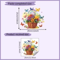 Dettaglio delle dimensioni dell'adesivo murale per bagno con cesto di fiori e farfalle colorate - Stile Cesto di Fiori Arcobaleno Farfalla (HY-M415)