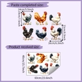 Detail of six rooster wall stickers with floral accents and 40x60cm layout dimensions - Standard Style (HY-E228)