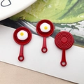 Miniature red resin frying pan pendants with fried egg for creative DIY jewelry making - Red Frying Pan with Fried Egg (14949)