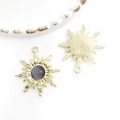 Golden sun-shaped pendant with a purple gemstone for DIY jewelry and necklaces - Ink Blue Sun Flower (15951) / 1 Piece (27x30mm) / Gold