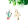 Creative cactus alloy enamel pendant with golden finish for DIY jewelry making - 29x16mm / Cactus Style (12058)