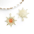 Golden sun flower charm with orange cat eye stone for DIY jewelry making - Orange Sun Flower (15952) / 1 Piece (27x30mm) / Gold