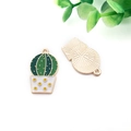 Green cactus and white potted plant oil drip alloy charm for DIY jewelry making - 24x15mm / Prickly Pear Style (12059)