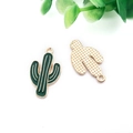 Pendentif cactus doré avec émail vert et dos texturé pour la création de bijoux DIY - Style Cactus (12060)