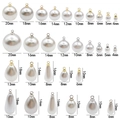 Mélange de pendentifs perles rondes et gouttes avec anneaux dorés et argentés, tailles diverses - Pendentif Perle avec Calotte (HK850) / Lot de 30 / Rose vif