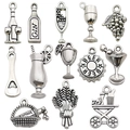 13pcs silver alloy wine and beer charms set for DIY jewelry and accessory making - Wine Glass Series 12-Style Mix (SN006)
