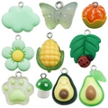 Set of 10 green resin DIY pendants featuring avocado cat paw and butterfly charms - Green Series Mixed Style (10 Pcs/Pack) (SN533)