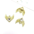 Golden heart wing pendant with crystal rhinestones for DIY jewelry making and crafts - Gold Tone White Zirconia (16388)