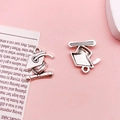 Antique silver alloy graduation cap and diploma charms for DIY jewelry making - Antique Silver Graduation Cap Style (10543)