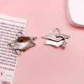 Graduation cap alloy charms in antique silver finish for DIY keychains and jewelry - Antique Silver Doctoral Cap Style (10546)