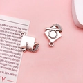 Set of two vintage silver graduation cap charms for DIY jewelry and keychains - Antique Silver Academic Cap Style (10895)